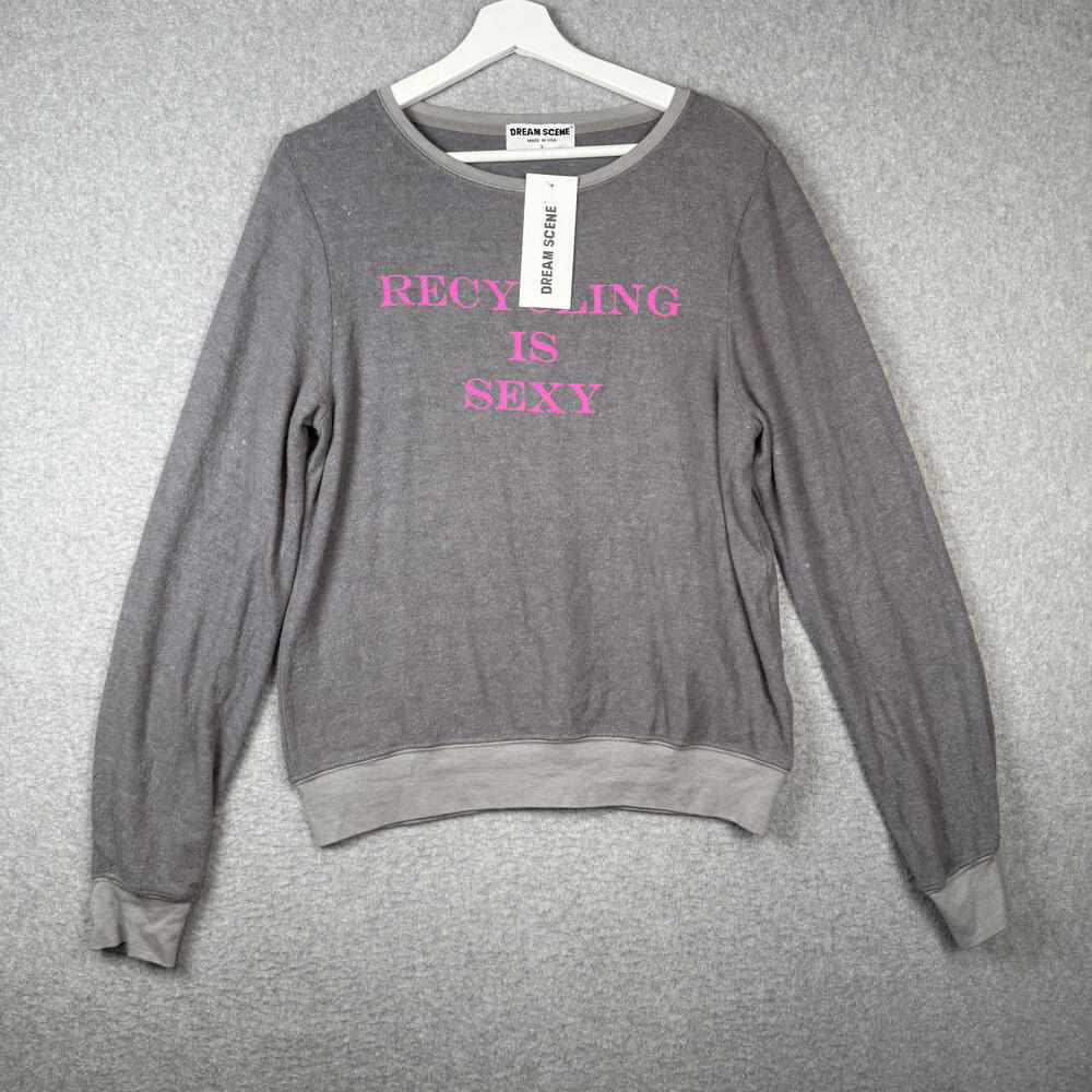 Brand New Dream Scene Women's Size Small Gray Recycling is Sexy Sweater USA